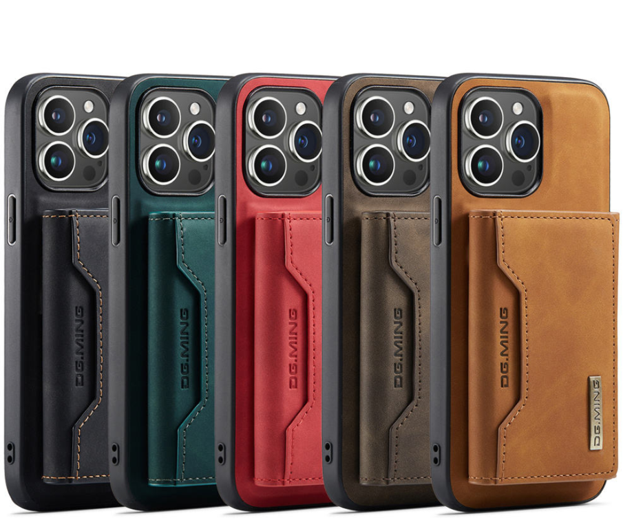 Funda de cuero PU succión magnética con tarjetero para iphone 14 y 15 (normal, pro, plus, pro max)