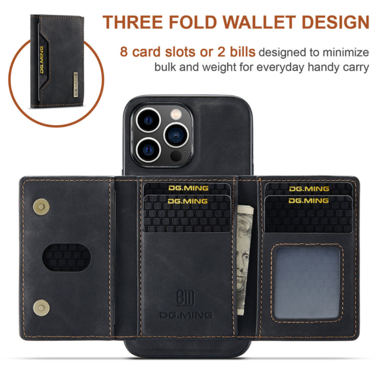 Funda de cuero PU succión magnética con tarjetero para iphone 14 y 15 (normal, pro, plus, pro max)