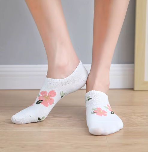 Calcetines cortos de algodón para damas con estampado (Compra minima 4 pares)