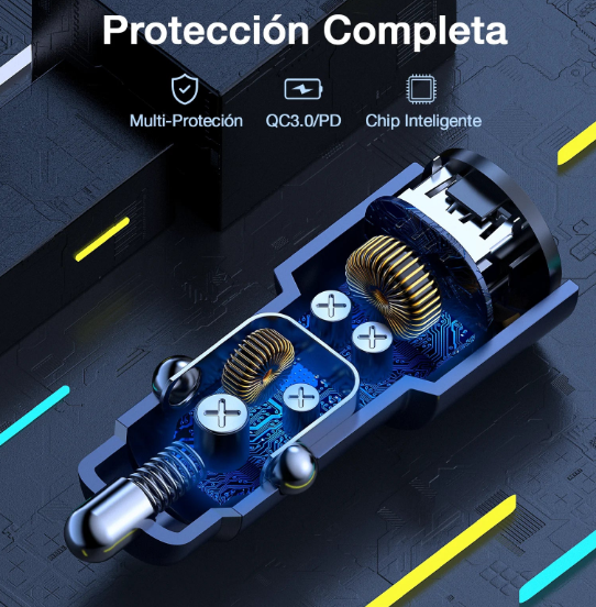 Turbo cargador para auto con cable tipo C 3A
