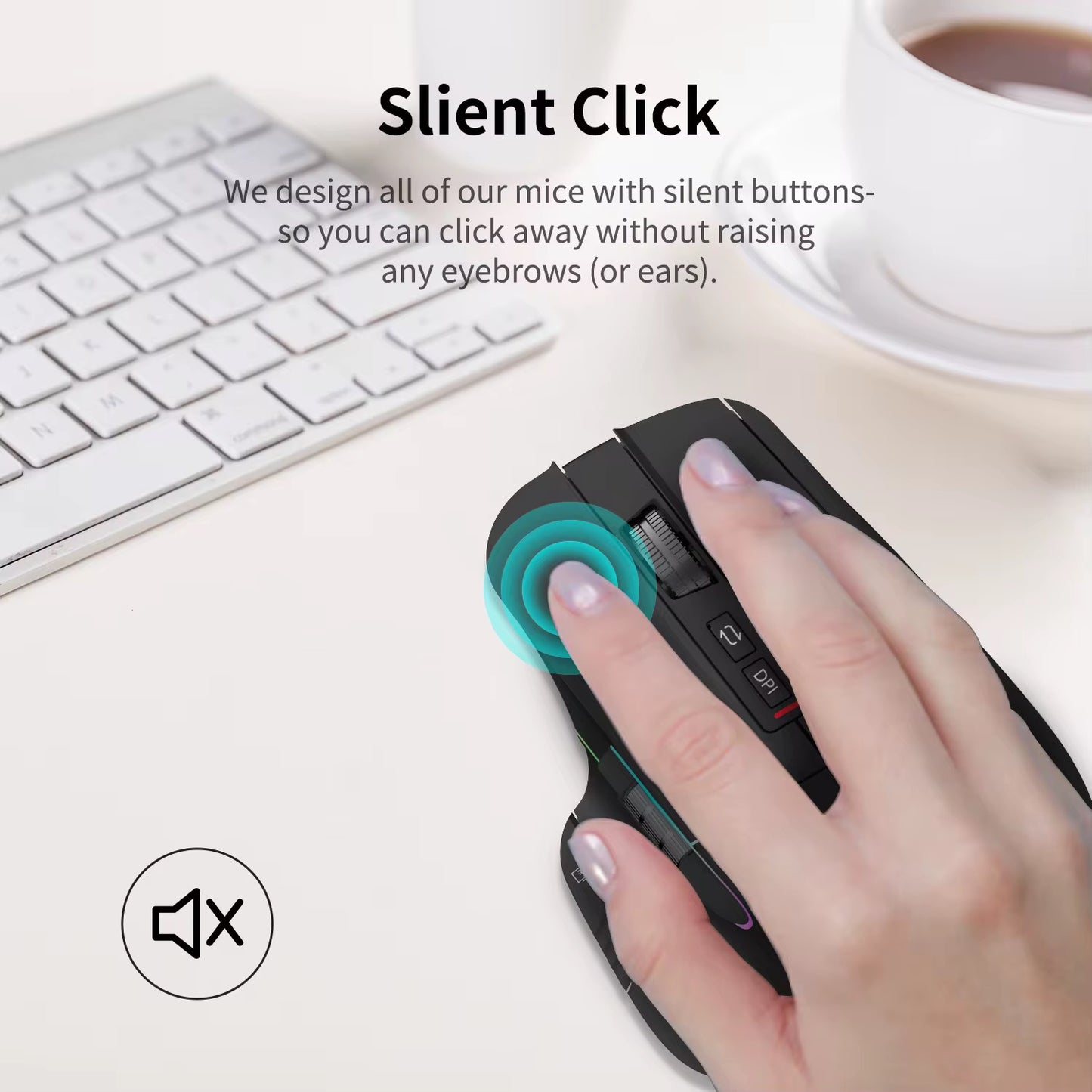 Mouse ergonómico inalámbrico recargable para computadora con rueda de pulgar lateral Sensor de alta precisión
