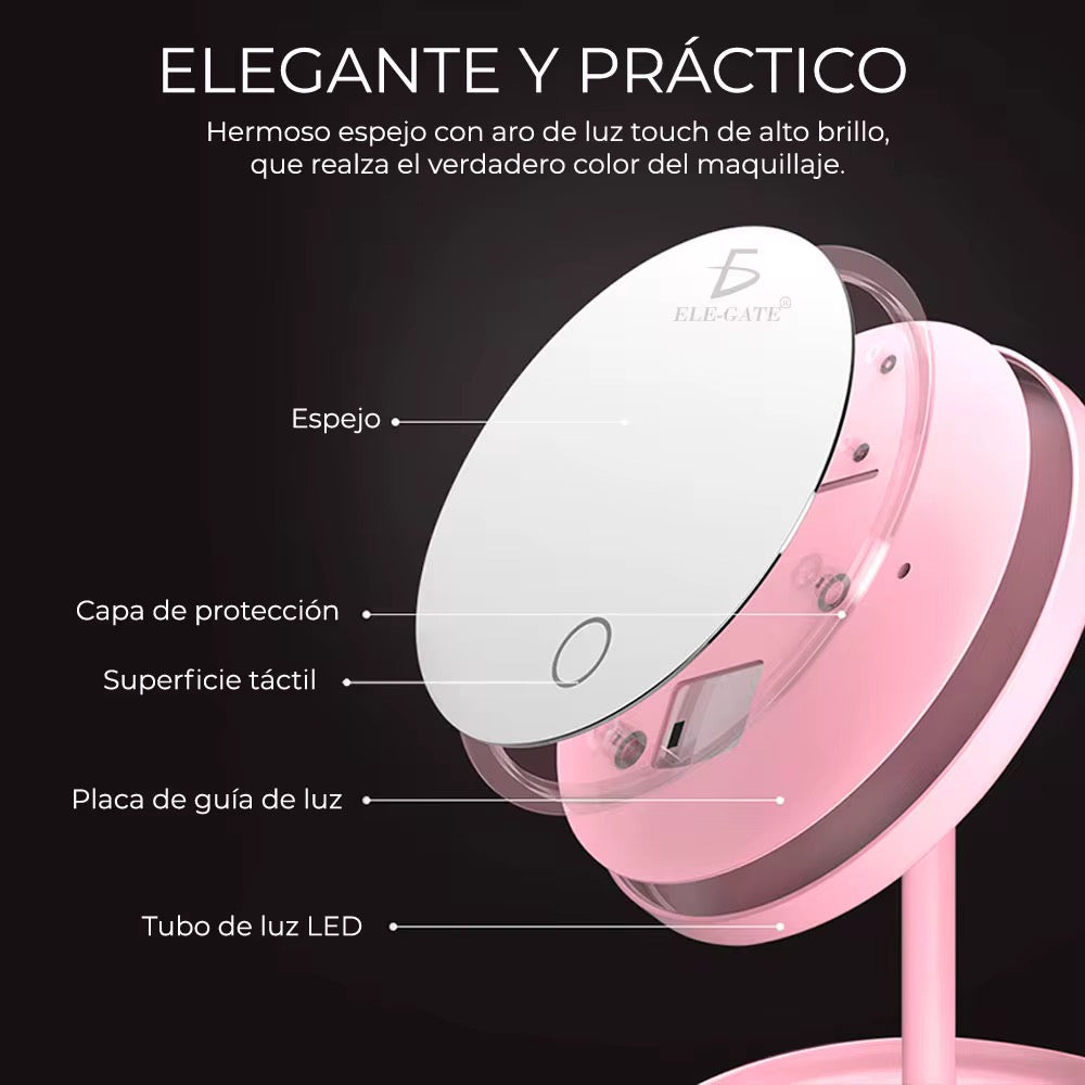 Anillo de luz LED 17,5 cm espejo de maquillaje portátil recargable