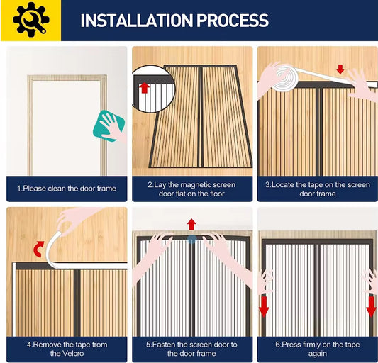 Puerta con mosquitera magnética autosellante y resistente.
