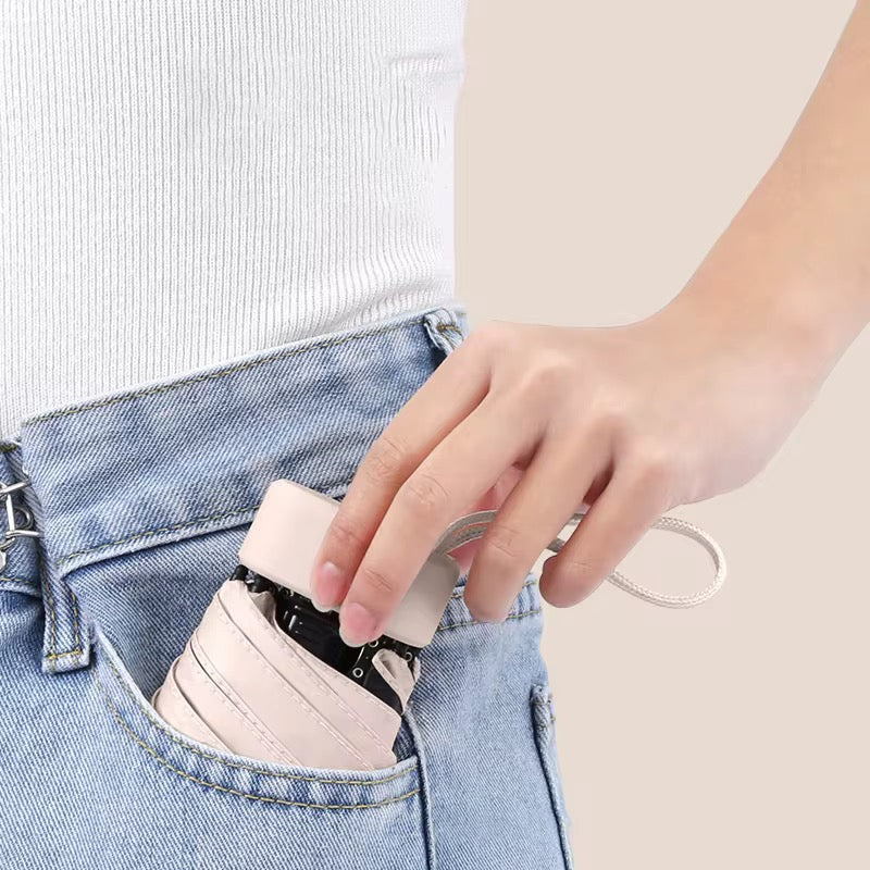 Paraguas portátil de cinco pliegues con estuche anti UV con estuche para viajes