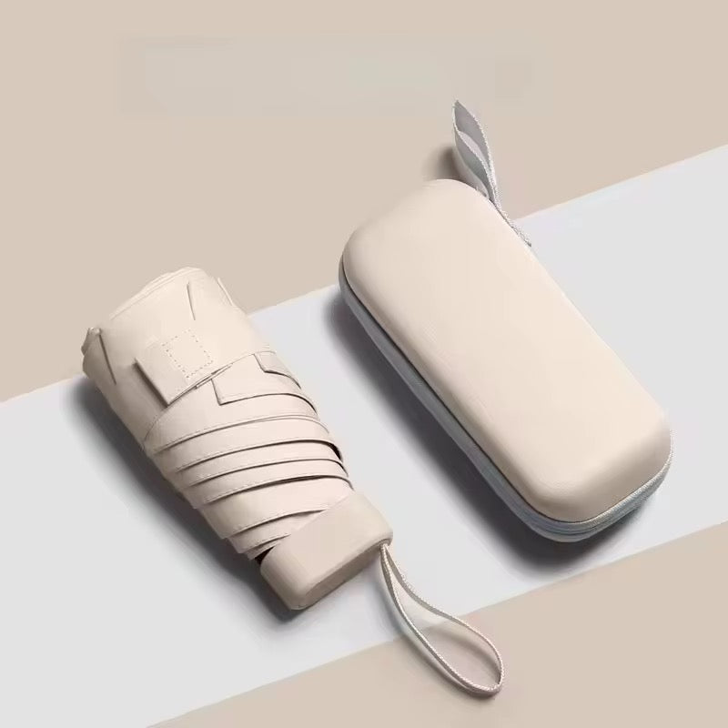 Paraguas portátil de cinco pliegues con estuche anti UV con estuche para viajes