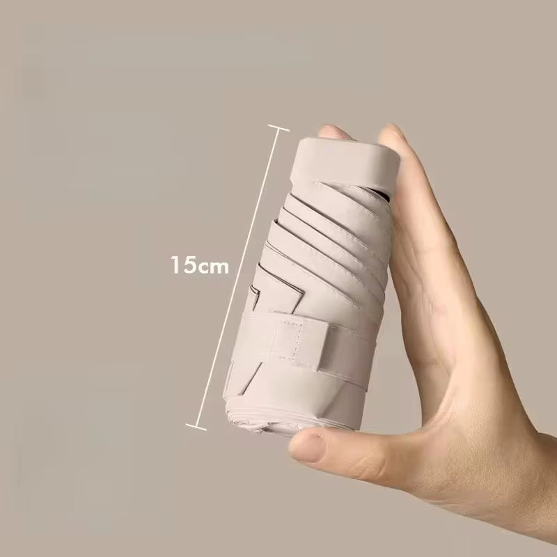 Paraguas portátil de cinco pliegues con estuche anti UV con estuche para viajes