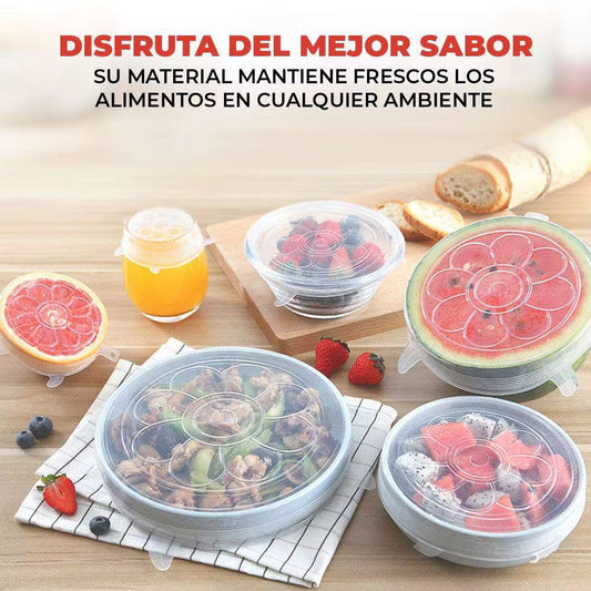 Tapas herméticas de silicona flexibles reutilizables 6 piezas