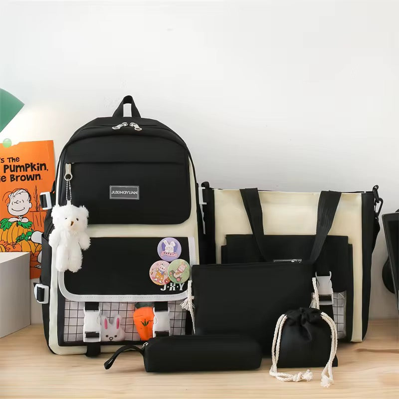 Juego de 5 mochilas escolares de lona para estudiantes