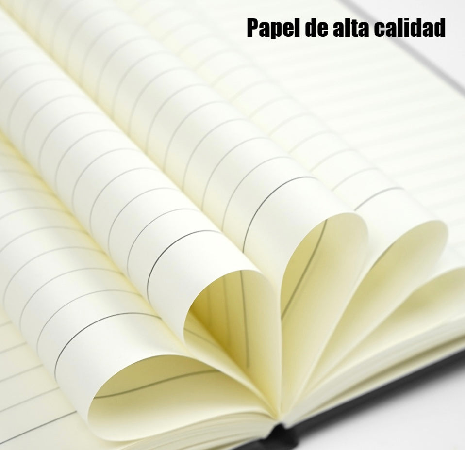 Libreta tipo moleskine de poliuretano + 1 boligrafo
