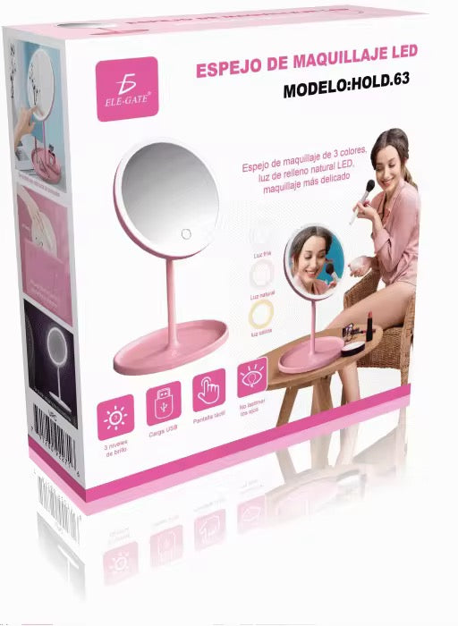 Anillo de luz LED 17,5 cm espejo de maquillaje portátil recargable