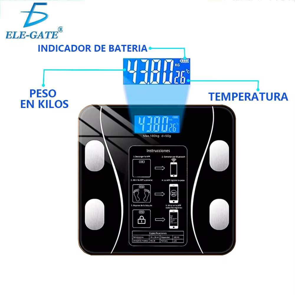Báscula digital inteligente con aplicación de control de peso y carga USB