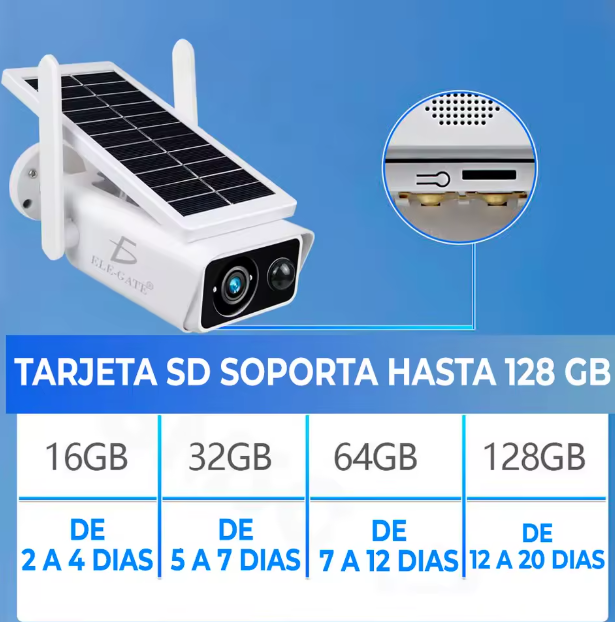 Cámara Wifi con panel solar full HD monitor inalámbrico