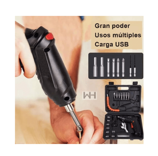 Kit de Destornillador Eléctrico Recargable de 47 Piezas