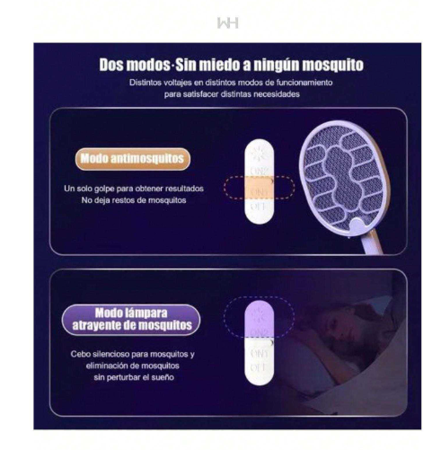 Raqueta Eléctrica Mata Mosquitos recargable con luz led
