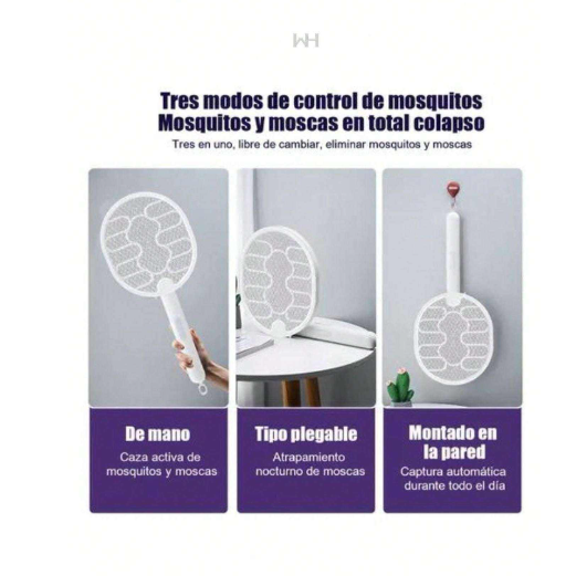 Raqueta Eléctrica Mata Mosquitos recargable con luz led