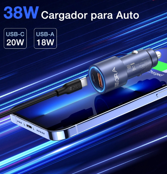 Turbo cargador para auto con cable tipo C 3A