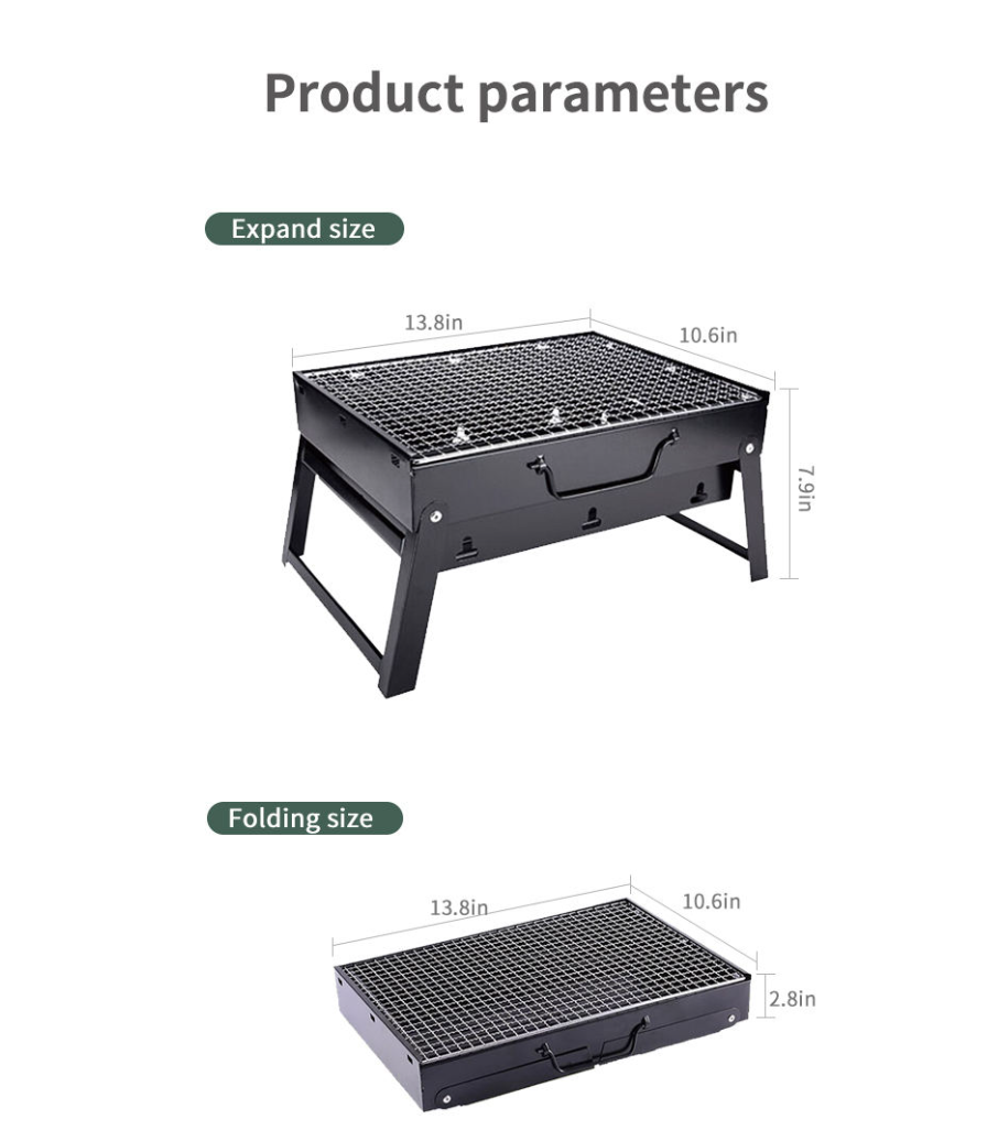 Parrilla portátil para acampar de acero inoxidable