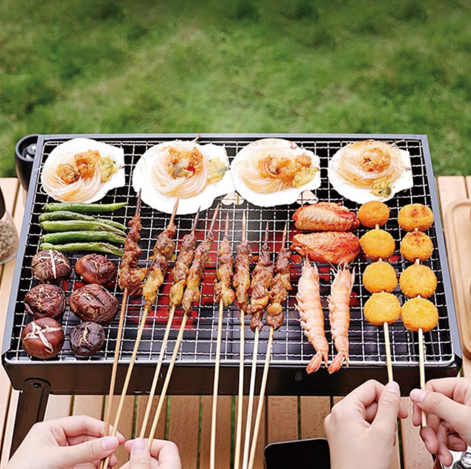 Parrilla portátil para acampar de acero inoxidable