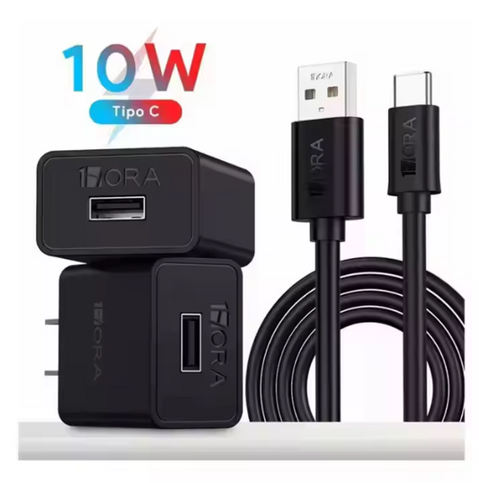 Cargador USB Tipo C Rápido 2 en 1 de 1 Hora, 1 m, 10 W
