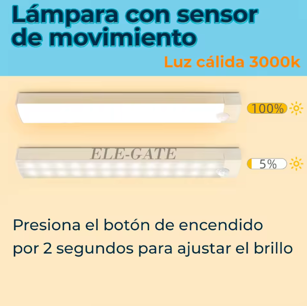 Lámpara LED recargable con sensor de movimiento y regulador de brillo (20 cm)