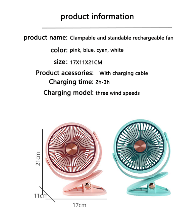Ventilador con clip recargable portátil