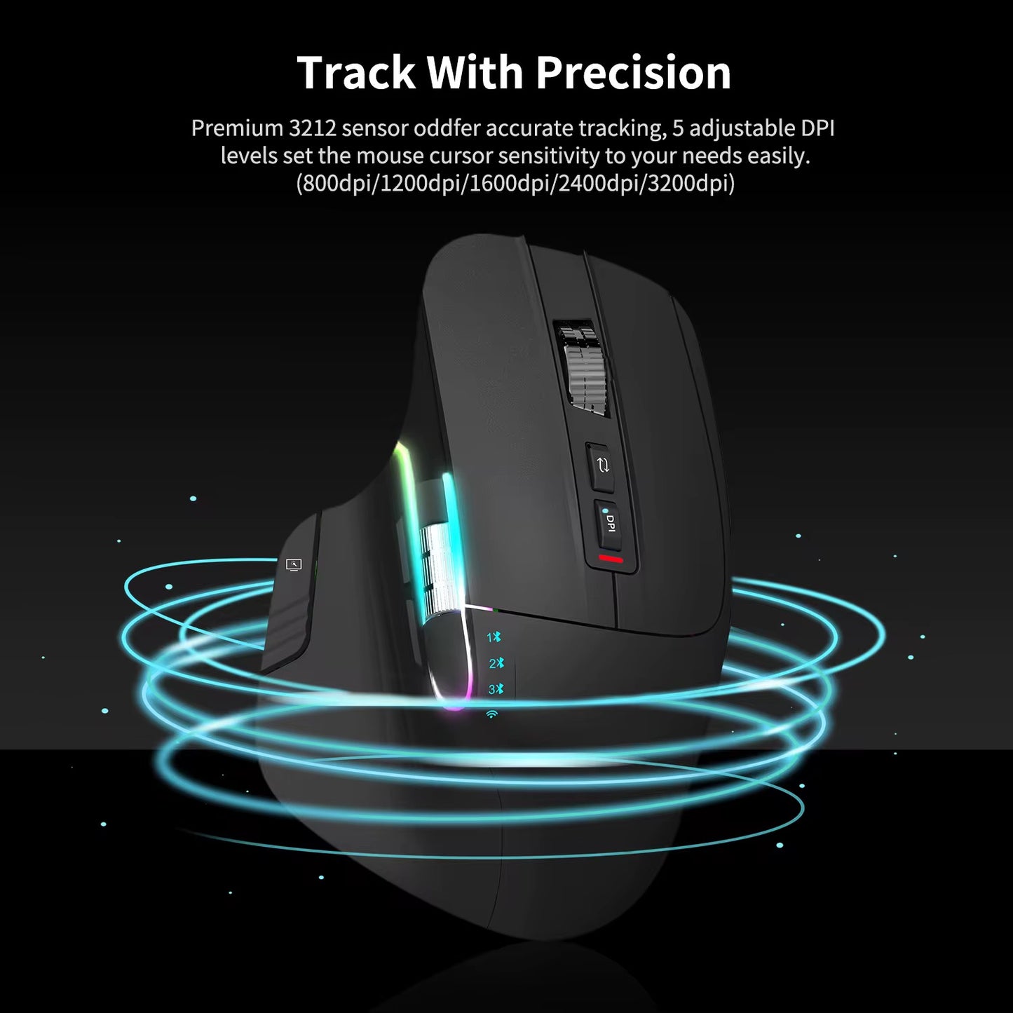 Mouse ergonómico inalámbrico recargable para computadora con rueda de pulgar lateral Sensor de alta precisión
