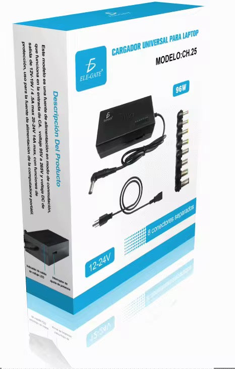 Cargador Portátil Universal Voltaje Variable 8 Puntas 12-24V 96W