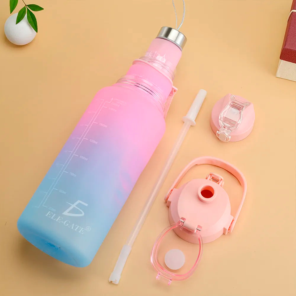 Botellas Vasos 3en Trio Motivacional Agua Popote Gym