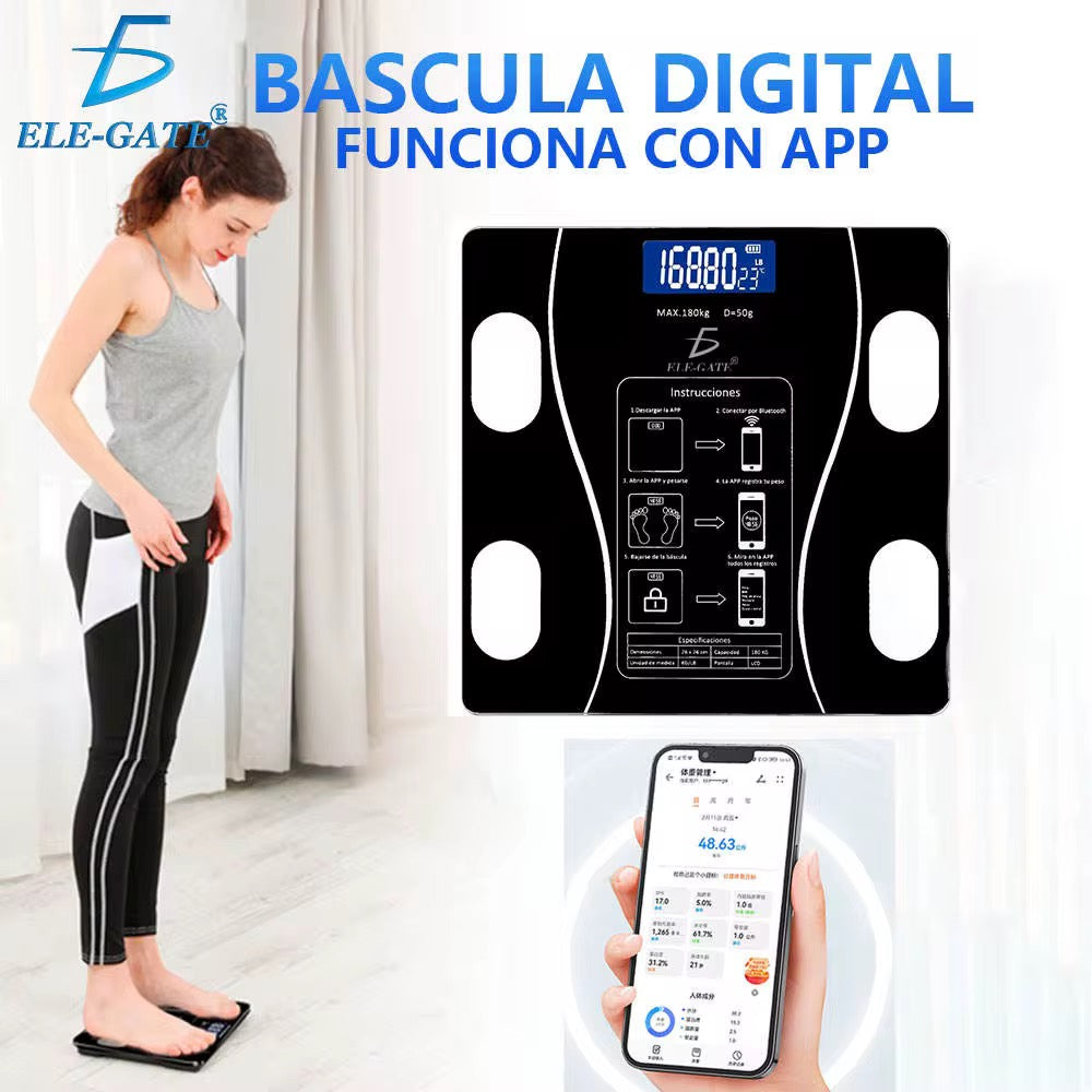 Báscula digital inteligente con aplicación de control de peso y carga USB