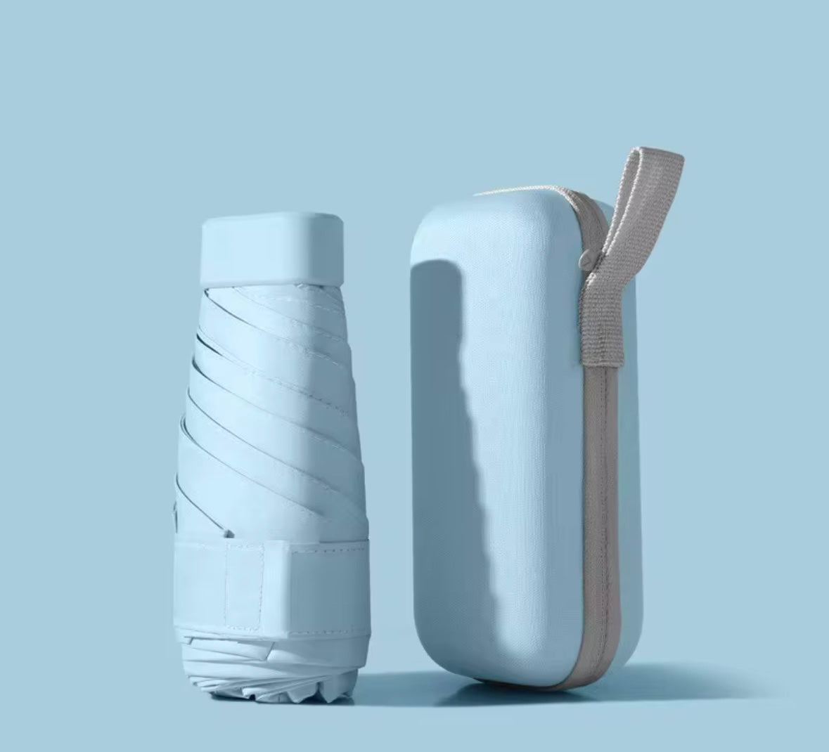 Paraguas portátil de cinco pliegues con estuche anti UV con estuche para viajes