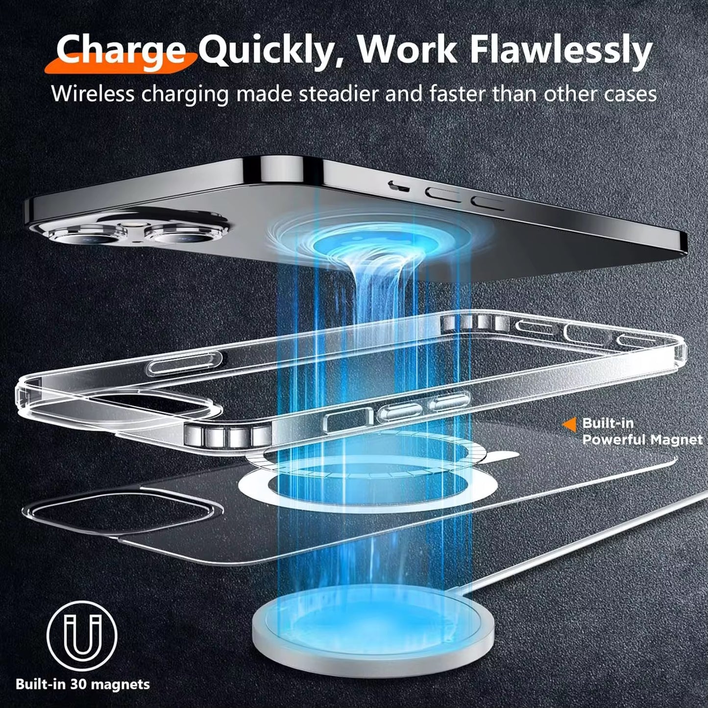 Funda para iPhone 3 en 1 Funda de teléfono magnética transparente Lente de cámara Cubierta completa Pantalla de vidrio templado Cubierta protectora del teléfono