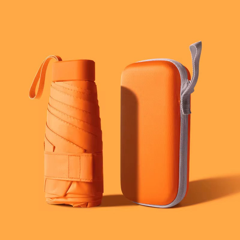 Paraguas portátil de cinco pliegues con estuche anti UV con estuche para viajes